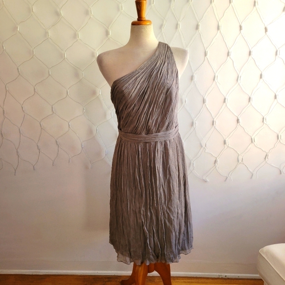 J. Crew Silk One Shoulder Dress • Gray • Size 14